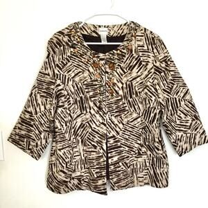 Chico's Jungle Fusion Jeweliete Cairo Jacket 3/4 sleeve Blazer Sz 3